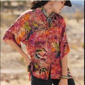 Peruvian Connection “Taormina” Button Down Shirt Viscose Floral Art Print Size L